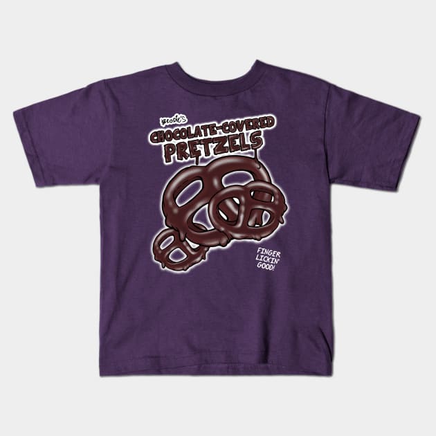 Brodie Bruce's Chocolate Covered Pretzels Kids T-Shirt by CharlieMakesCartoons